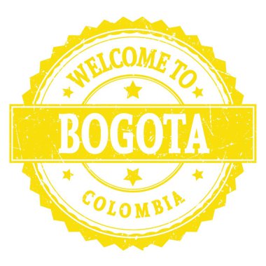 BOGOTA 'ya Hoşgeldiniz - COLOMBIA, sarı yuvarlak zig zag damgası üzerine yazılmış kelimeler
