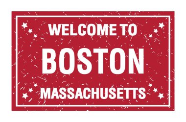 BOSTON 'a Hoşgeldiniz - MASSACHUSETTS, kırmızı dikdörtgen damgalı kelimeler