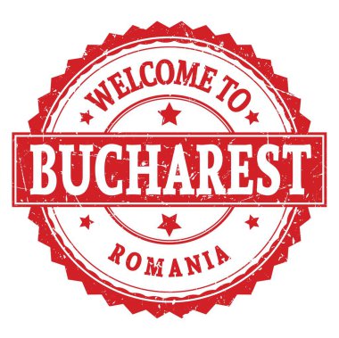 BUCHAREST 'a Hoşgeldiniz - ROMANIA, kırmızı yuvarlak zig zag damgası üzerine yazılmış kelimeler