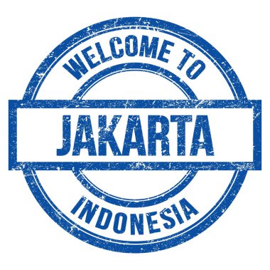 JAKARTA 'ya Hoşgeldiniz - İNDONEZYA, mavi yuvarlak pulla yazılmış kelimeler
