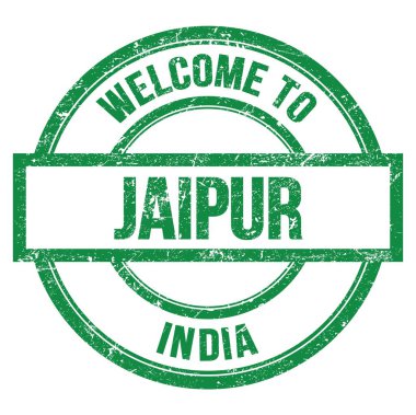 JAIPUR 'a Hoşgeldiniz - INDIA, yeşil yuvarlak basit pulla yazılmış kelimeler