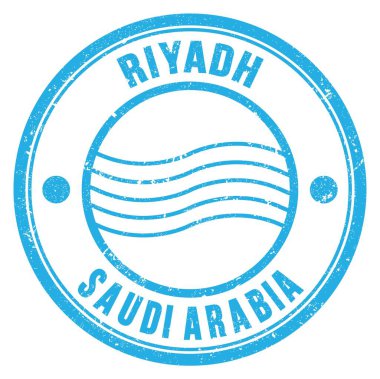RIYADH - SAUDI ARABIA, mavi yuvarlak posta pulu üzerine yazılmış kelimeler