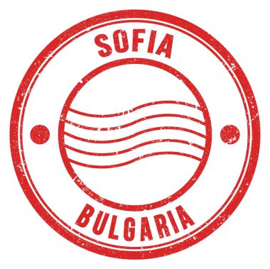 SOFYA - BULGARIA, kırmızı yuvarlak posta pulu üzerine yazılmış kelimeler