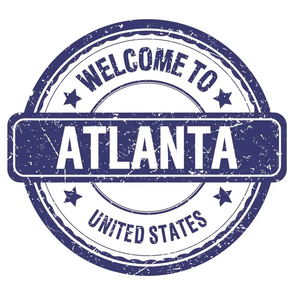 Vítejte Atlanty Spojené Státy Slova Napsaná Modrém Grungy Razítku — Stock fotografie