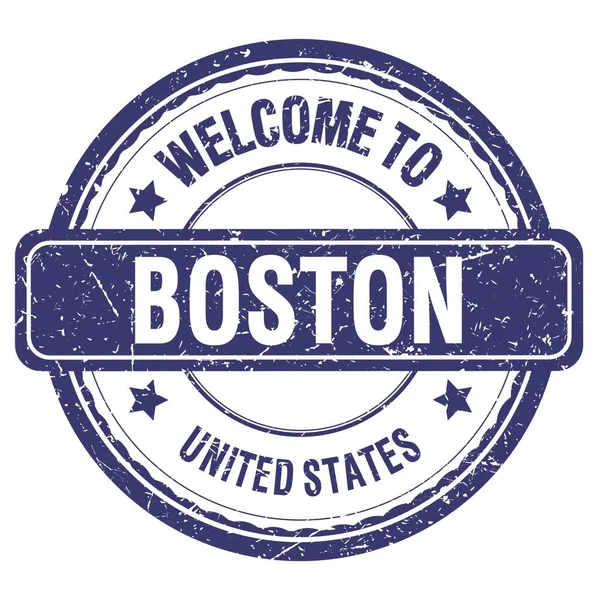 Bem Vindo Boston Estados Unidos Palavras Escritas Carimbo Azul Grungy — Fotografia de Stock