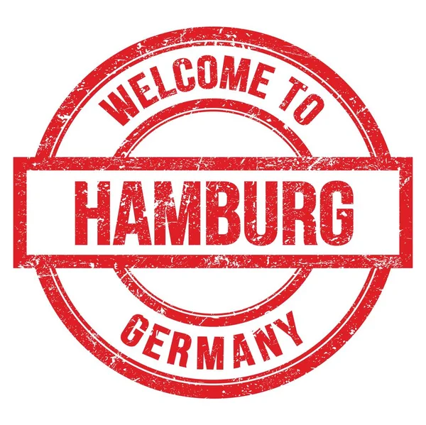 Bienvenue Hamburg Allemagne Mots Écrits Sur Timbre Simple Rond Rouge — Photo