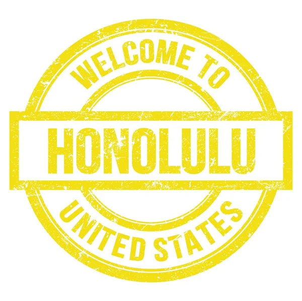 Welkom Honolulu Verenigde Staten Woorden Geschreven Gele Ronde Eenvoudige Stempel — Stockfoto