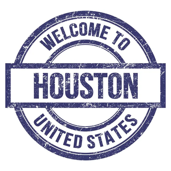 Bienvenue Houston États Unis Mots Écrits Sur Timbre Simple Rond — Photo