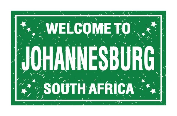 Benvenuti Johannesburg Sudafrica Parole Scritte Sul Timbro Verde Della Bandiera — Foto Stock