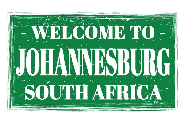 Benvenuti Johannesburg Sudafrica Parole Scritte Sul Rettangolo Verde Timbro Postale — Foto Stock