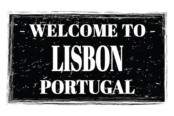 Bienvenidos Lisboa Portugal Palabras Escritas Sello Postal Del Rectángulo Negro — Foto de Stock