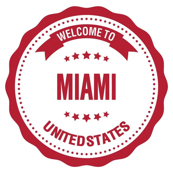 Wymaganie Miami Państwa Zjednoczone Słowa Napisane Czerwonej Okrągłej Pieczęci — Zdjęcie stockowe