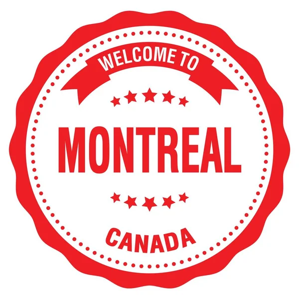 Montreal Hoş Geldiniz Kanada Kırmızı Yuvarlak Rozet Damgası Üzerine Yazılmış — Stok fotoğraf