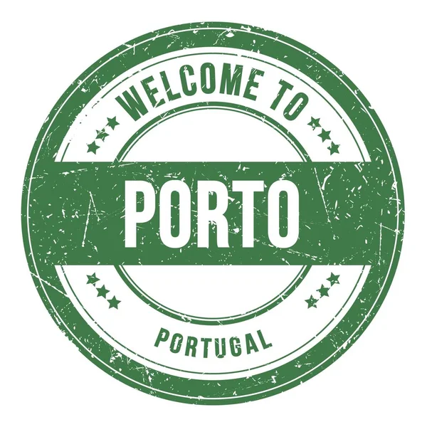 Porto Hoşgeldiniz Portugal Mat Yeşil Yuvarlak Para Damgası Üzerine Yazılmış — Stok fotoğraf