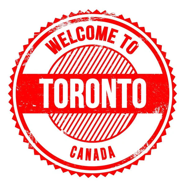 Toronto Hoşgeldiniz Kanada Kırmızı Zig Zag Damgası Üzerine Yazılmış Kelimeler — Stok fotoğraf