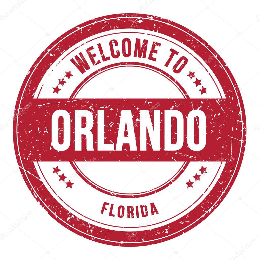 WELCOME TO ORLANDO - FLORIDA, words written on red round coin stamp