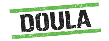Siyah yeşil grungy çizgileri üzerinde DOULA metin işareti.
