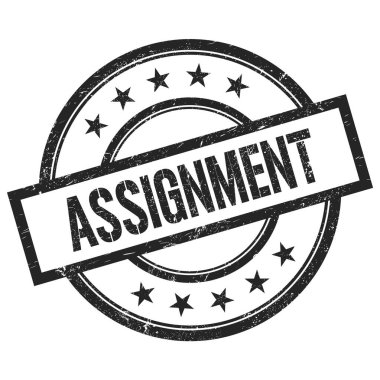 ASSIGNMENT metin siyah yuvarlak vintage kauçuk damga üzerine yazılmış.