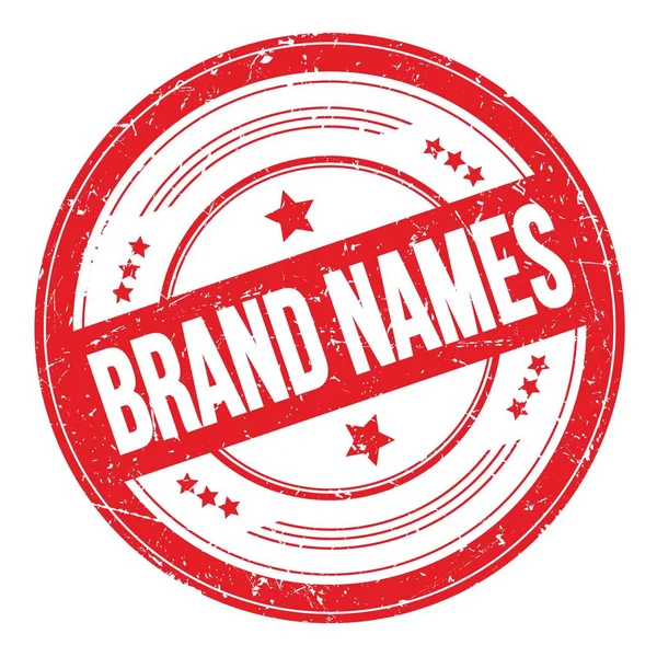 Brand Names Tekst Rode Ronde Grungy Textuur Stempel — Stockfoto