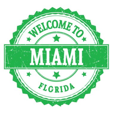 MIAMI-FLORIDA 'ya hoş geldiniz, yeşil yuvarlak zig zag damgalı kelimeler