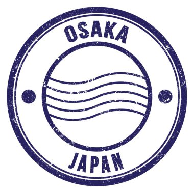OSAKA - Japonca, mavi yuvarlak posta pulu üzerine yazılmış kelimeler