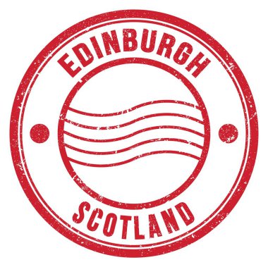 EDINBURGH - SCOTLAND, kırmızı yuvarlak posta pulu üzerine yazılmış kelimeler