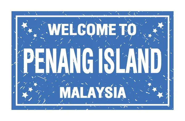 Bem Vindo Ilha Penanga Malásia Palavras Escritas Carimbo Bandeira Retângulo — Fotografia de Stock