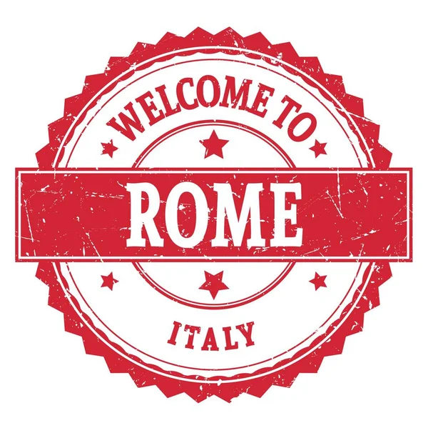 Bienvenidos Roma Italia Palabras Escritas Rojo Redondo Zig Zag Sello — Foto de Stock