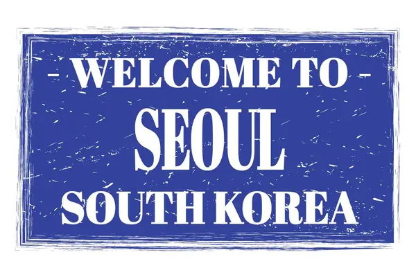 Benvenuti Seoul Corea Del Sud Parole Scritte Sul Rettangolo Blu — Foto Stock