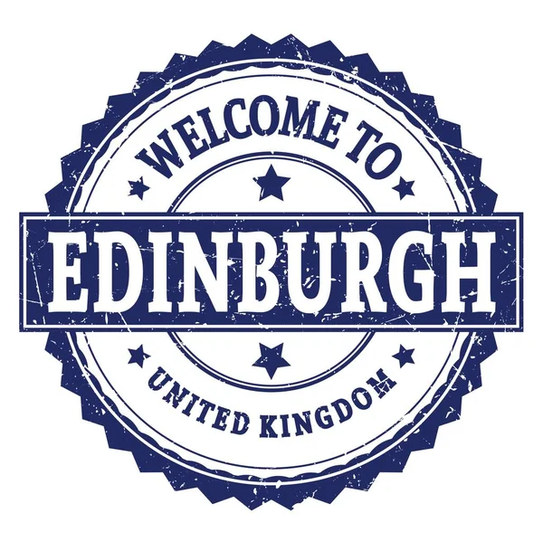 Vítejte Edinburgh Spojené Království Slova Napsaná Modrém Kulatém Klikatém Razítku — Stock fotografie