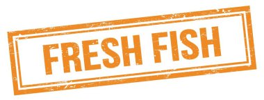 Turuncu grungy vintage dikdörtgen damgalı FRESH FISH metin.