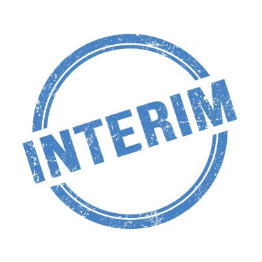 Mavi grungy vintage yuvarlak pulu üzerine yazılmış INTERIM metni.