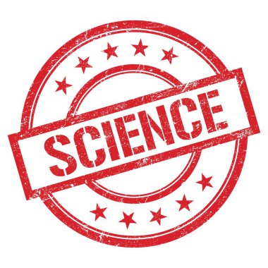 Bilimsel metin kırmızı yuvarlak vintage kauçuk damga üzerine yazılmış.