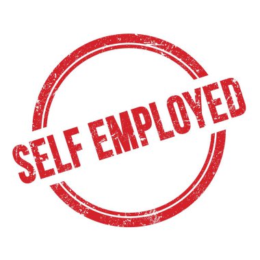 SELF EMPLOYED kırmızı grungy vintage yuvarlak pul üzerine yazılmış metin.