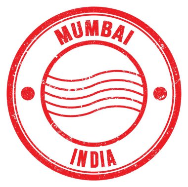 MUMBAI - INDIA, words written on red round postal stamp
