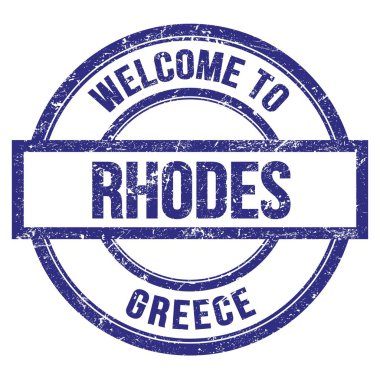WELCOME TO RHODES - GREECE, words written on dark blue round simple stamp