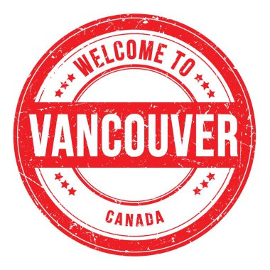 WELCOME TO VANCOUVER - CANADA, words written on red round coin stamp