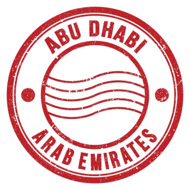 ABU DHABI - ARAB EMIRATES, words written on red round postal stamp