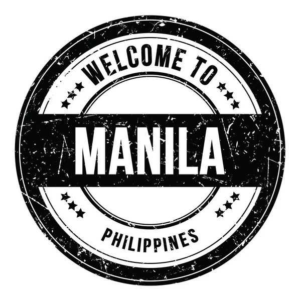 Bienvenue Manila Philippines Mots Écrits Sur Timbre Rond Noir — Photo