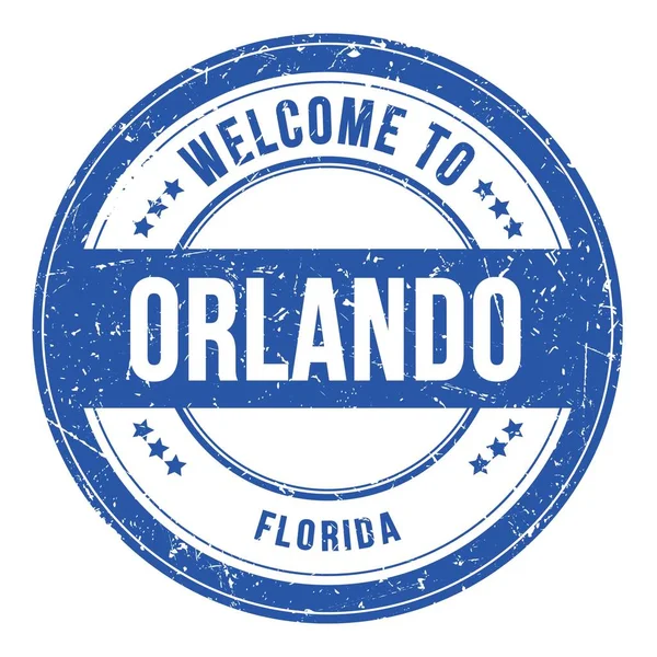 Καλώς Ήρθατε Στο Orlando Florida Λέξεις Γραμμένες Γαλάζιο Στρογγυλό Νόμισμα — Φωτογραφία Αρχείου