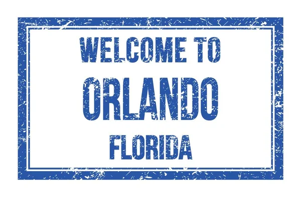 Üdvözöljük Orlando Florida Szavak Írt Világoskék Téglalap Post Bélyegző — Stock Fotó