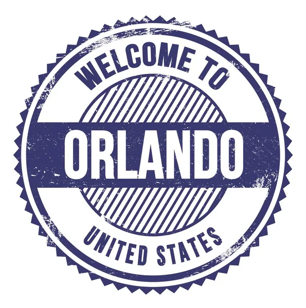 Welcome Orlando United States Words Written Blue Zig Zag Stamp — ストック写真