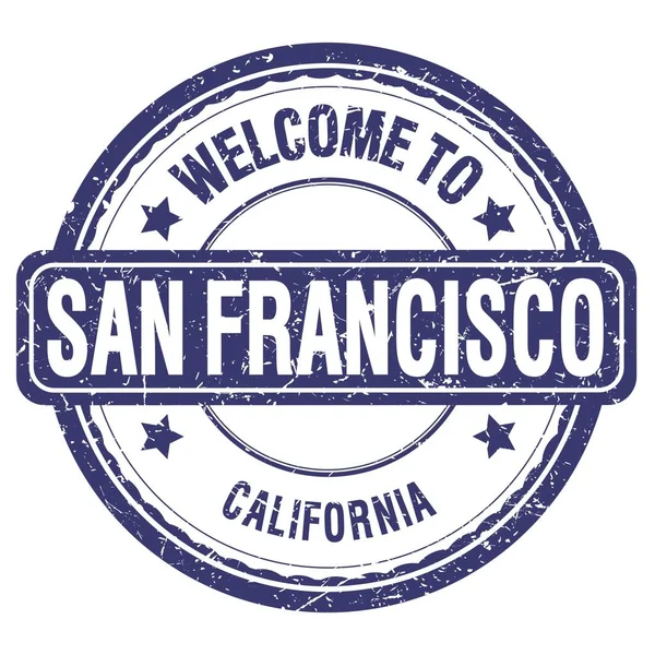 Welcome San Francisco California Words Written Blue Grungy Stamp — ストック写真