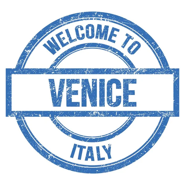 Bienvenidos Venecia Italia Palabras Escritas Azul Redondo Simple Sello — Foto de Stock