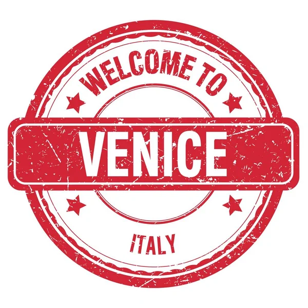 Bienvenidos Venecia Italia Palabras Escritas Sello Rojo Gruñón — Foto de Stock