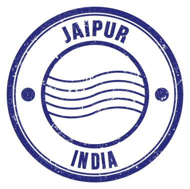 JAIPUR - INDIA, words written on blue round postal stamp