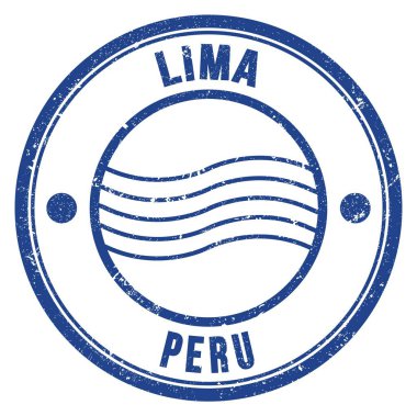 LIMA - PERU, words written on blue round postal stamp