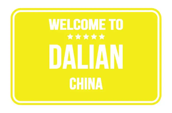 Bienvenidos Dalian China Rectángulo Amarillo Sello Calle — Foto de Stock