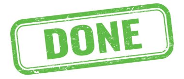 DONE text on green grungy vintage rectangle stamp.