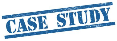 CASE  STUDY text on blue grungy rectangle vintage stamp.